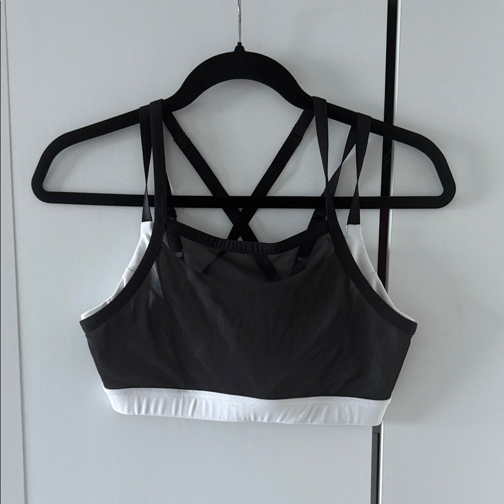90 Degree By Reflex Black and White Strappy Sports Bra